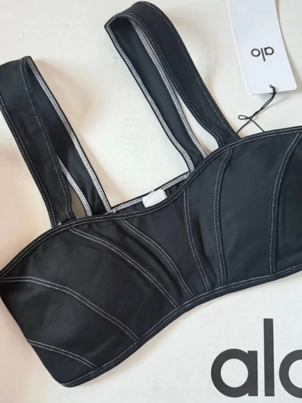 ALO Yoga Black Bralette with White Contrast Stitching